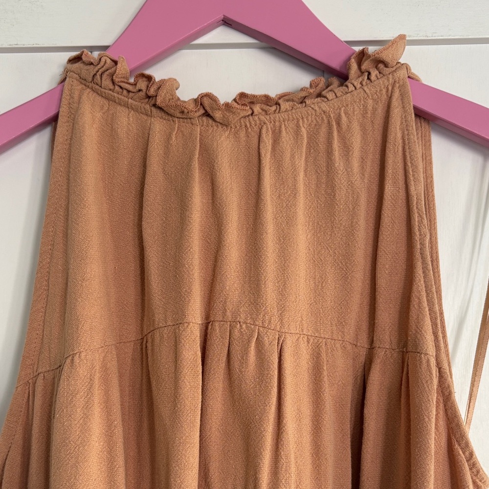 Mable Ruffled Tan Mini Dress. - Picture 3 of 7